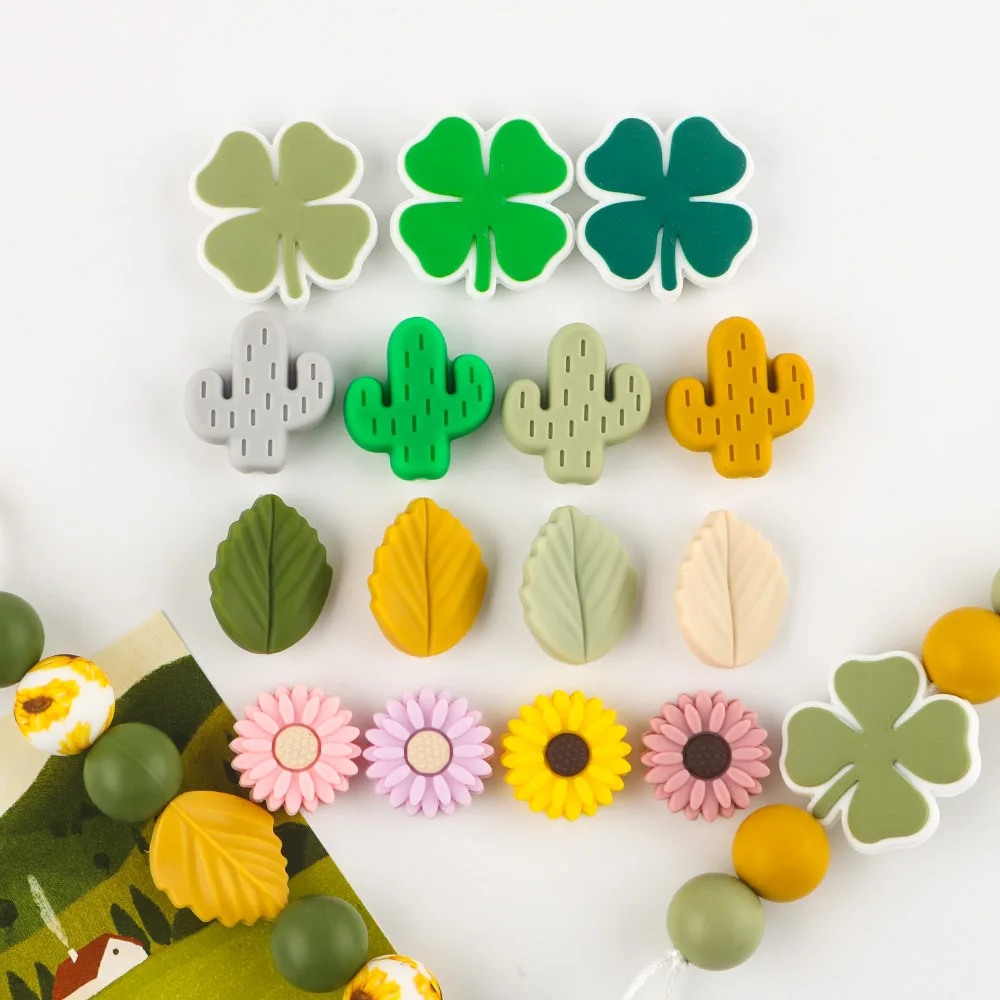 10Pcs Mini Silicone Beads Leaf Cactus Flowers Bead For Jewelry Making DIY Necklace Bracelet Keychain Jewelry Accessories