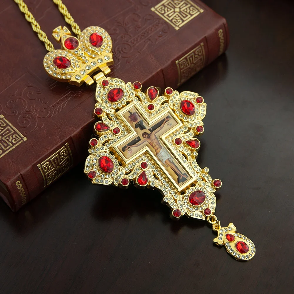 HTISOK Orthodoxes Jesus-Kreuz-Anhänger, Kirchen-Pater-Brustanhänger, religiöse Gebetsritual-Zubehörteile, Kreuz-Halskette aus Legierung – Detail 10