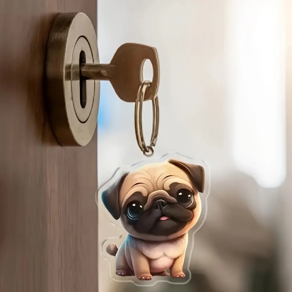 2D Tongue-Out Pug Keychain Cute Puppy Acrylic Pendant Versatile Charm Fashion  for Car Mirror,Backpack,Home,Festive,Gift & Decor
