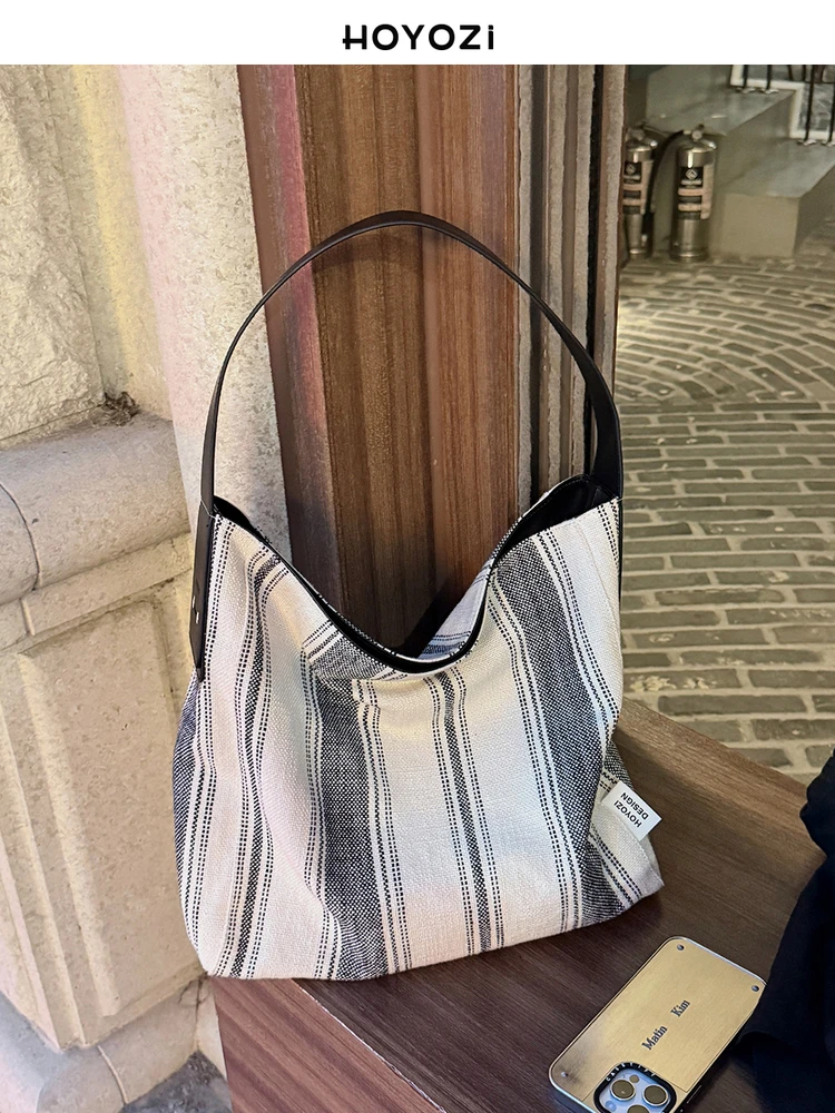 

Splicing linen canvas tote bag women