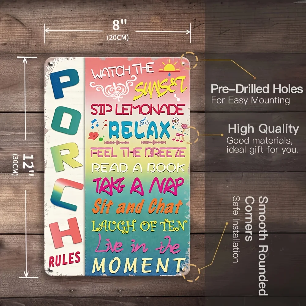 Vintage Metal Porch Wall Decor 5pcs Set - Fun Porch Rules and Welcome Sign, Suitable for Porches, Patios, Bars, Pubs - Rustic St