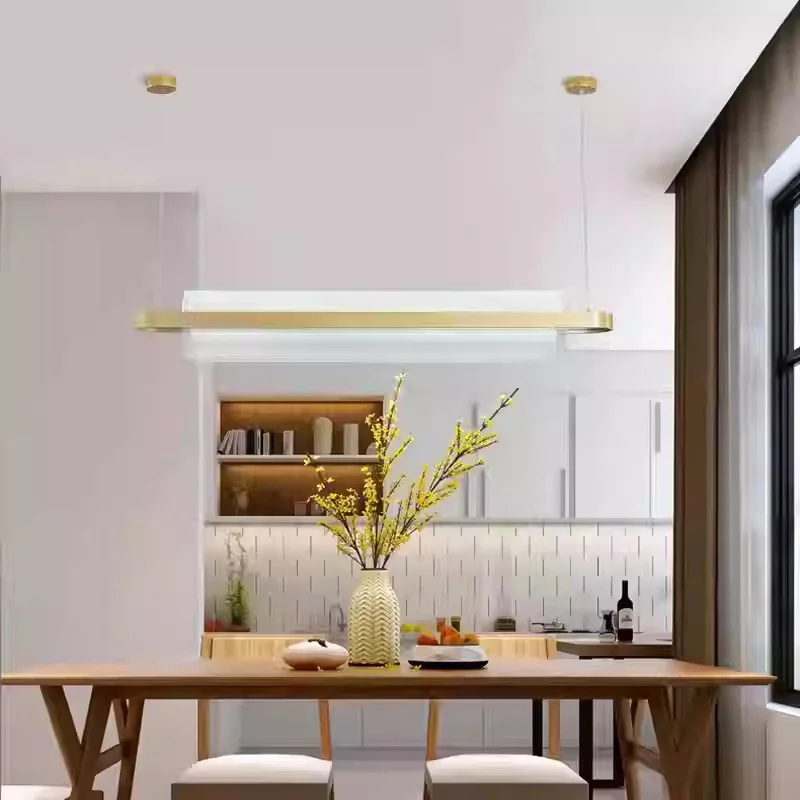 Italian Designer's Simple and Luxurious Stainless Steel Bar Shaped Personalized Creative LED One Line Pendant Light Restaurant