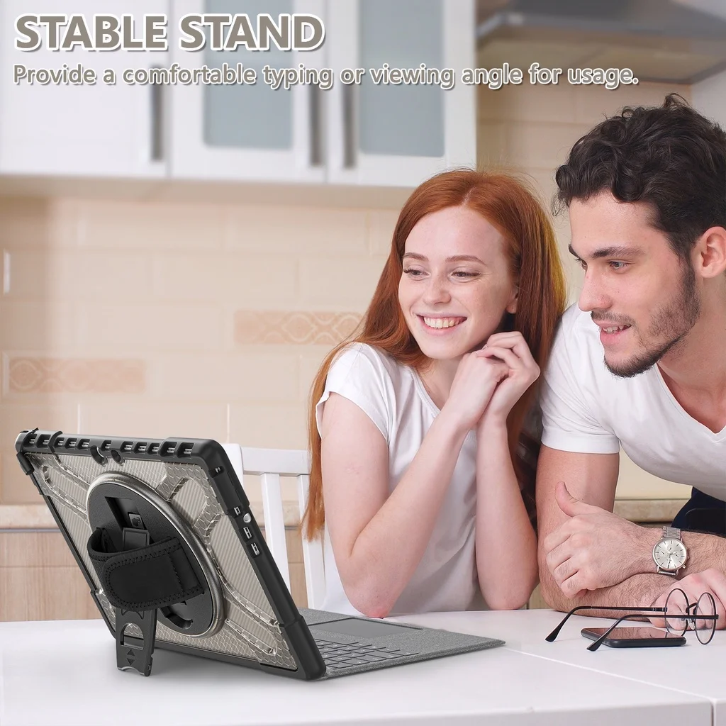 For Microsoft Surface Pro 4 5 6 7 12.3 inch Rotate Heavy Duty Stand Hard Casing Handle Case Shockproof Cover + Shoulder Strap