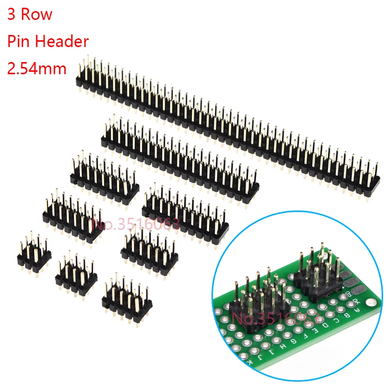 5PCS Three Row Pin Header Connector Dip 180 Degree Male 2.54MM Pitch 3*2/3/4/5/6/7/8/10/20/40 PIN/P 3x/3/4/5/6/8/10/20/40