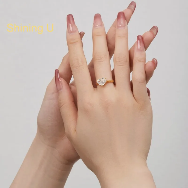 Shining U S925 Silver Heart 10*8mm High Carbon Dimond Gems Ring for Women Fine Jewelry Engagement