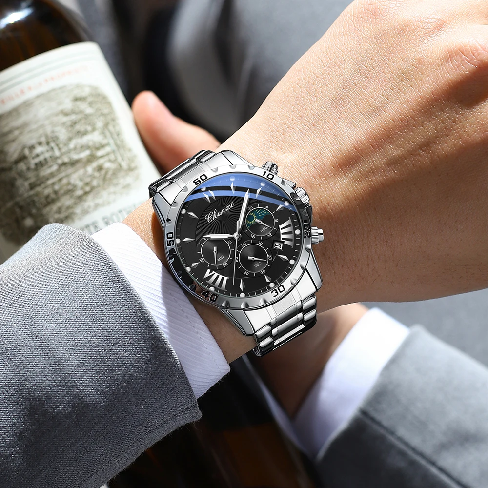 CHENXI多機能クォーツメンズ腕時計 タイミング発光防水 メンズ腕時計 カレンダー ファッションビジネスメンズ腕時計