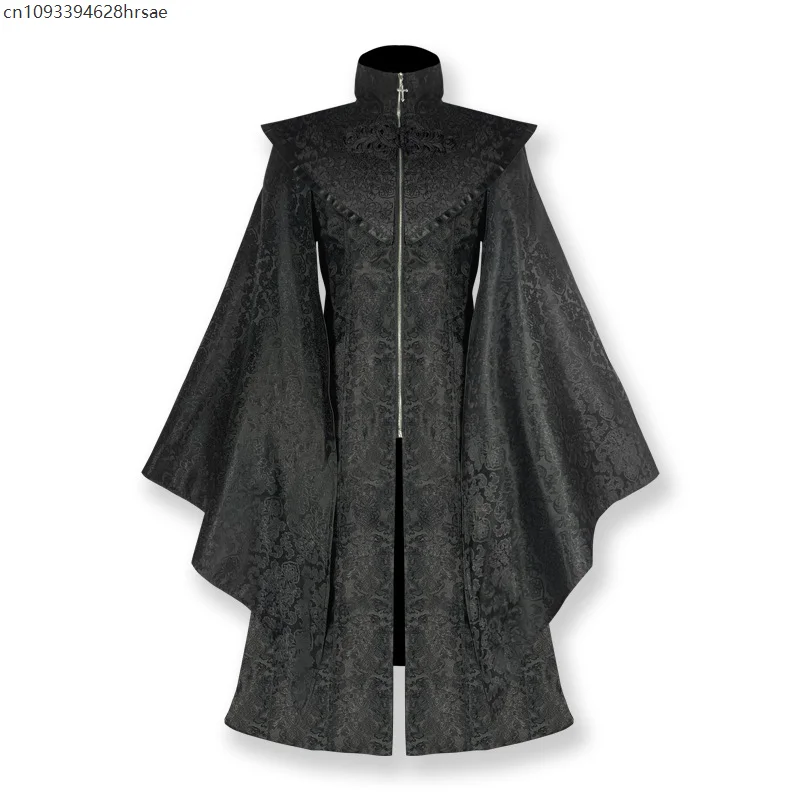 

Medieval Vintage Cosplay Costumes Gothic Steampunk Long Coat Black for Men Missionary Halloween Carnival Party Clothes Role Play