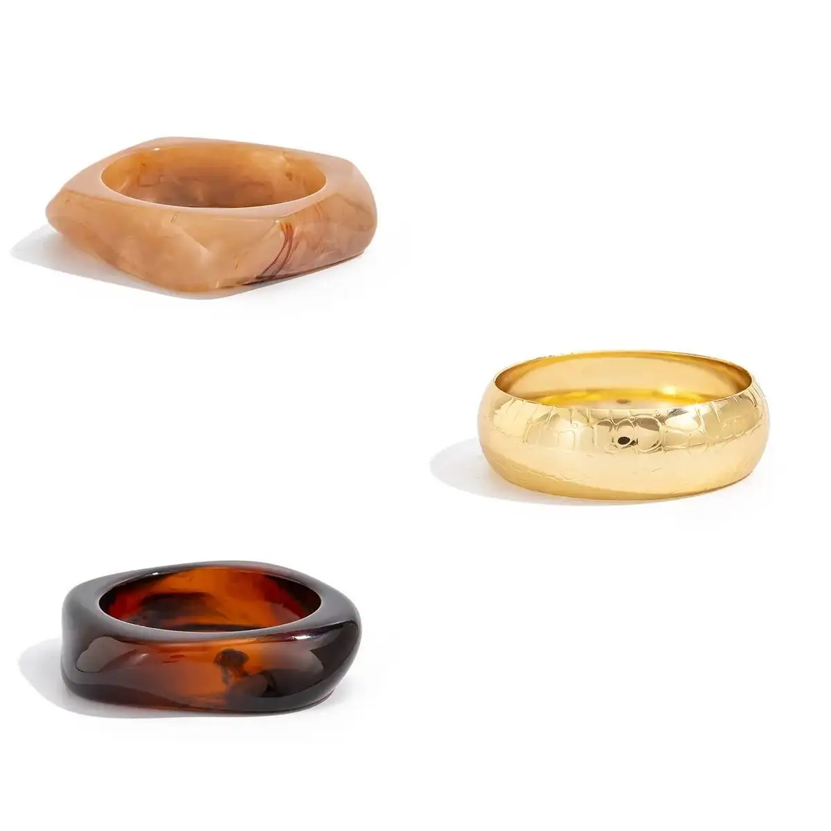 SHIXIN 3 أنماط أنيقة السلس الراتنج الاكريليك سميكة الإسورة للنساء جديد عصري هندسي جولة المعادن واسعة سوار مجوهرات الحفلات