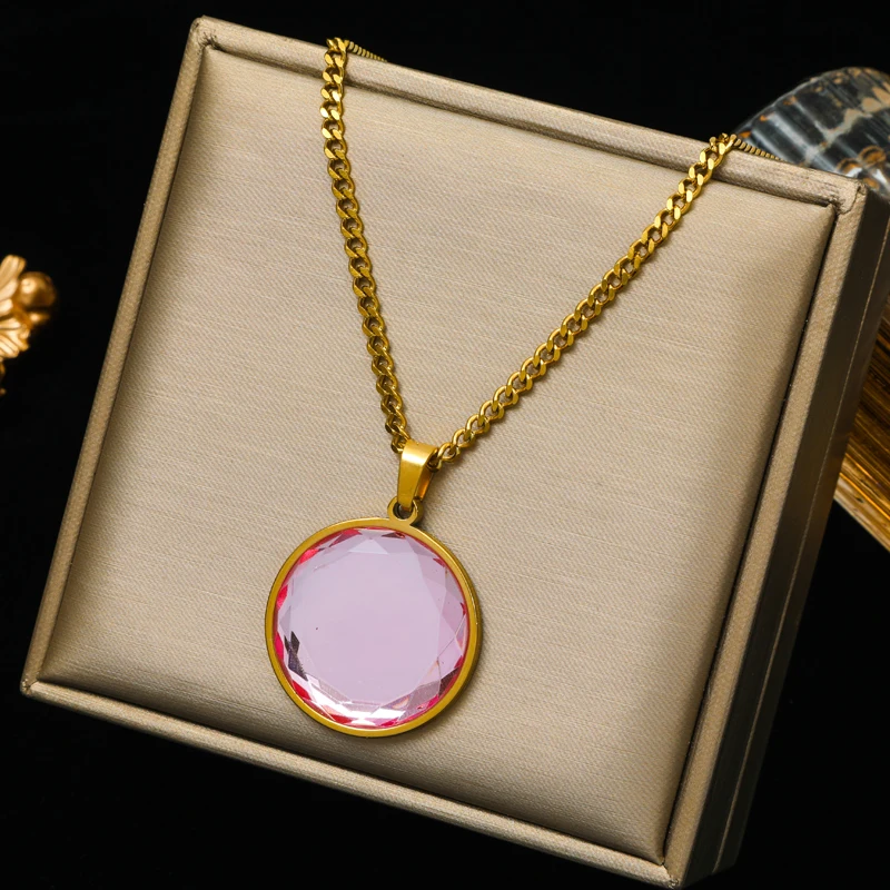 EILIECK 316L Edelstahl Runde Farbige Kristall-Anhänger Halskette für Frauen Neuer Trend Choker Schlüsselbein-Kette Schmuck Geschenk – Detail 13