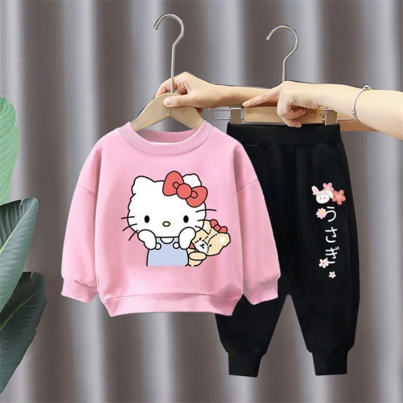 Hello Kitty Printed Kids Tracksuits Spring Autumn Clothing Loose Fashion Cartoon Children Sweatshirt Long Sleeve Suit Boys Set