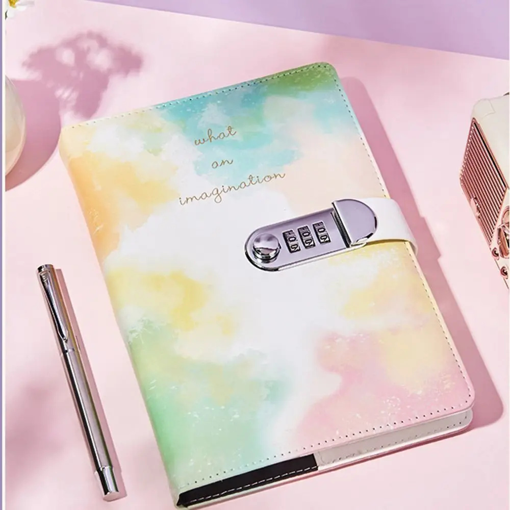 240 Pages A5 Journal Notebook Thickened PU Leather Password Book with Lock Waterproof Protecting Secrets Diary Book Stationery