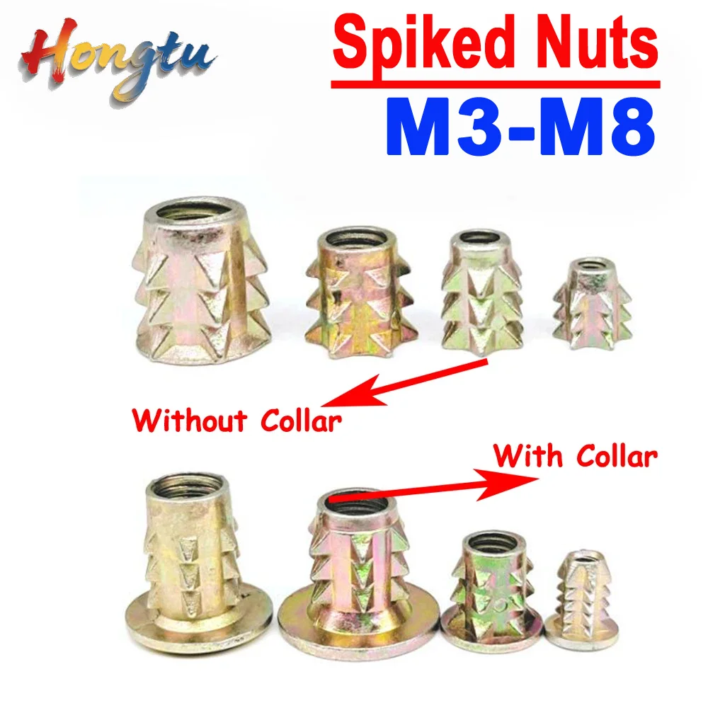 

Hongtu Spiked Nuts M3-M8 Carbon Steel Galvanized Connect Furniture Nuts Wood Insert Nuts with Collar and without Collar