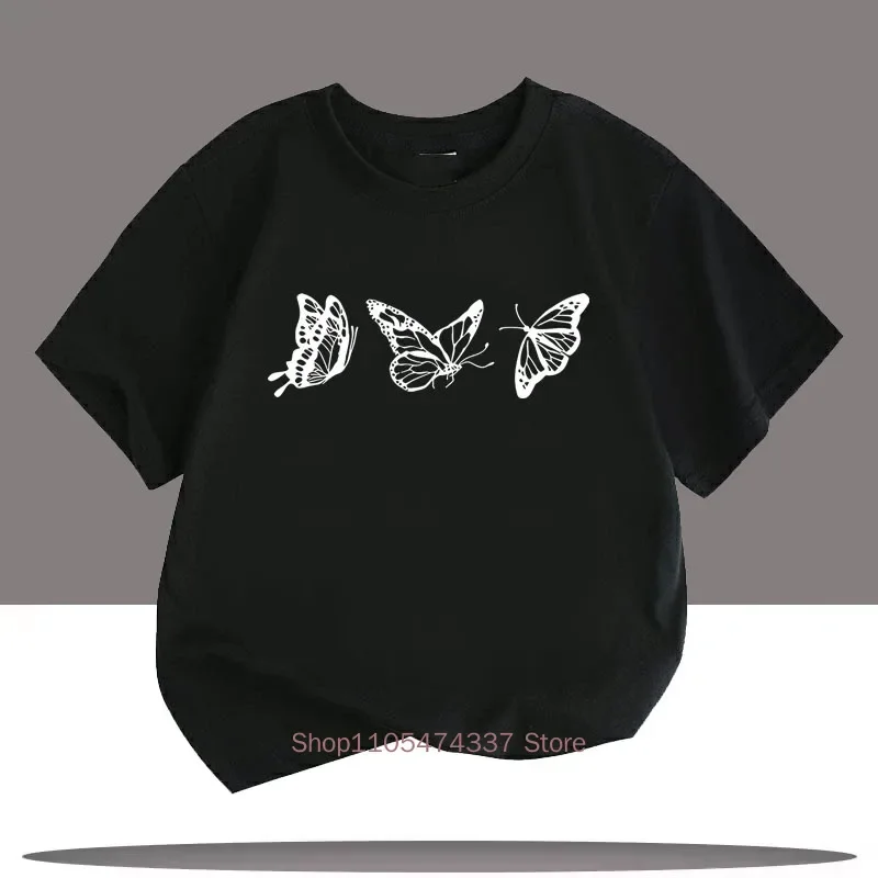 Minimalist Butterflies Print T Shirts for Girls Summer Children Casual Fashion Colorful Cute Tops Kids O-Neck Short Sleeve Tees
