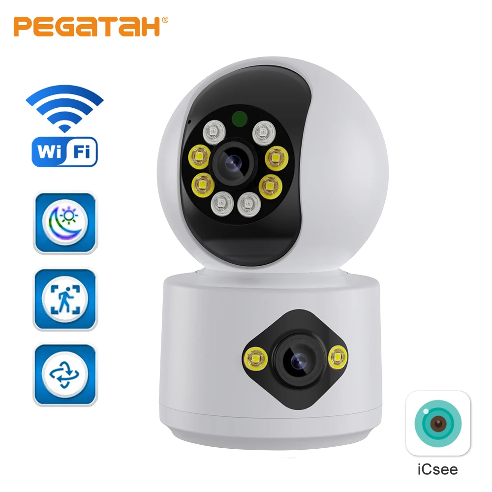 

PEGATAH 4MP WiFi Camera with Dual Screens Baby Monitor Night Vision Indoor PTZ Security Cam Wireless CCTV Surveillance Cameras