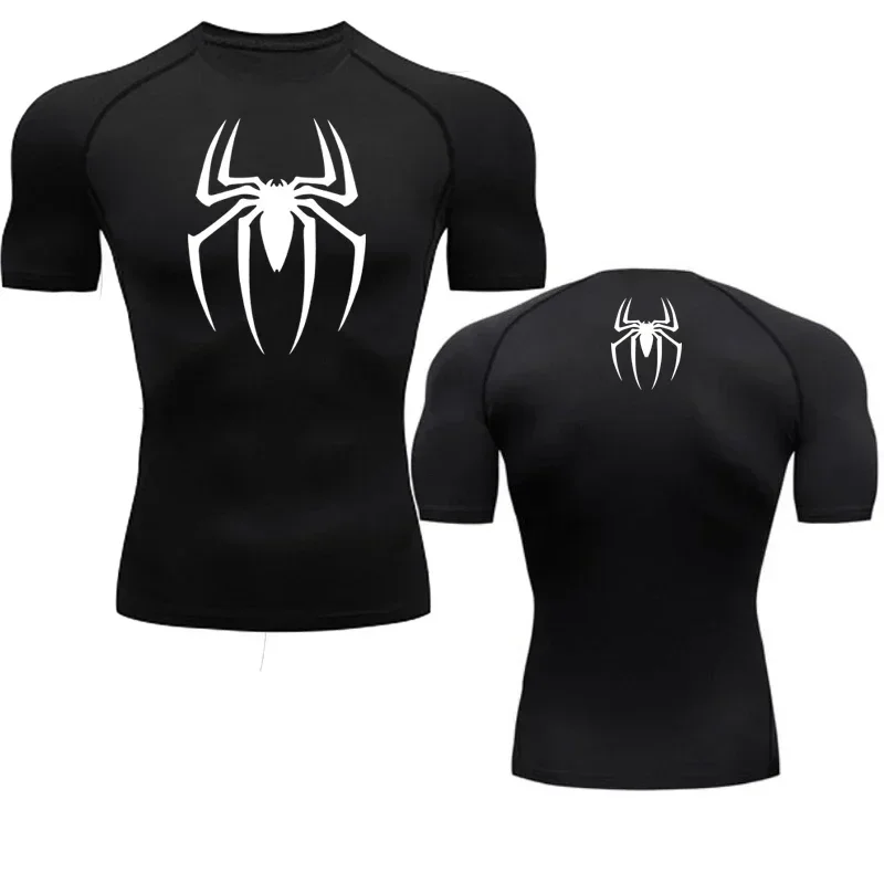 

2024 Spring and Summer Men's Sports Running T-Shirt Quick-Drying Training Wear Spider Print T-Shirt Fitness Milk Silk Top S-3XL