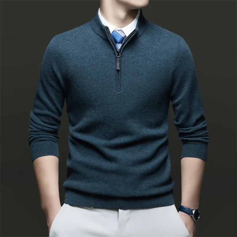 

Ture 100% Sheep Wool Jumper Autumn Winter Men Warm Zipper Sweater Casual Stand Collar Cashmere Wool Knit C lothes Pullovers