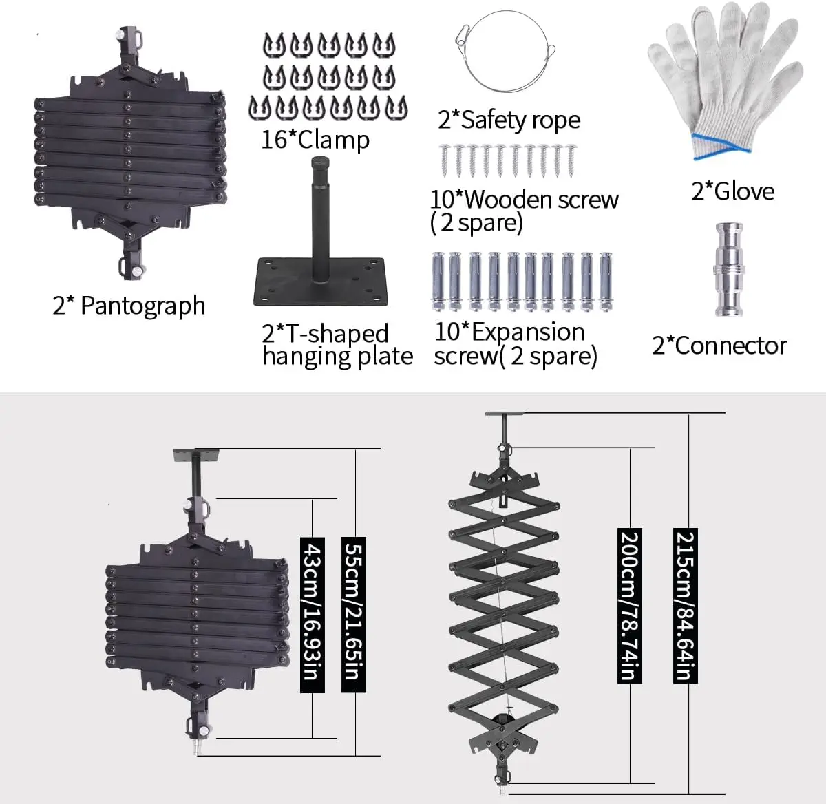 2Packs 2M/78.7inch Drop Pantograph for Studio Ceiling Rail System Pantograph Studio Arm Wall Mounted Constant Force Hinged