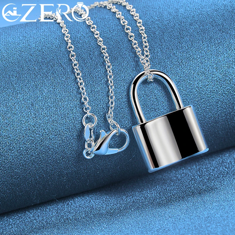 ALIZERO 925 스털링 실버, 사각형 잠금 펜던트 목걸이, 16-30 인치 체인, 남성 여성 웨딩 파티 패션 주얼리