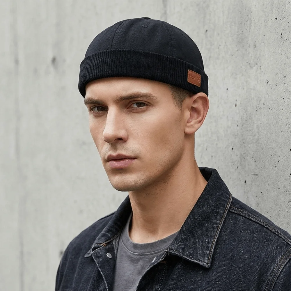 Simple Corduroy Splicing Dome Melon Cap Solid Color Brimless Bucket Cap Hip Hop Beanies Landlord Hat Men