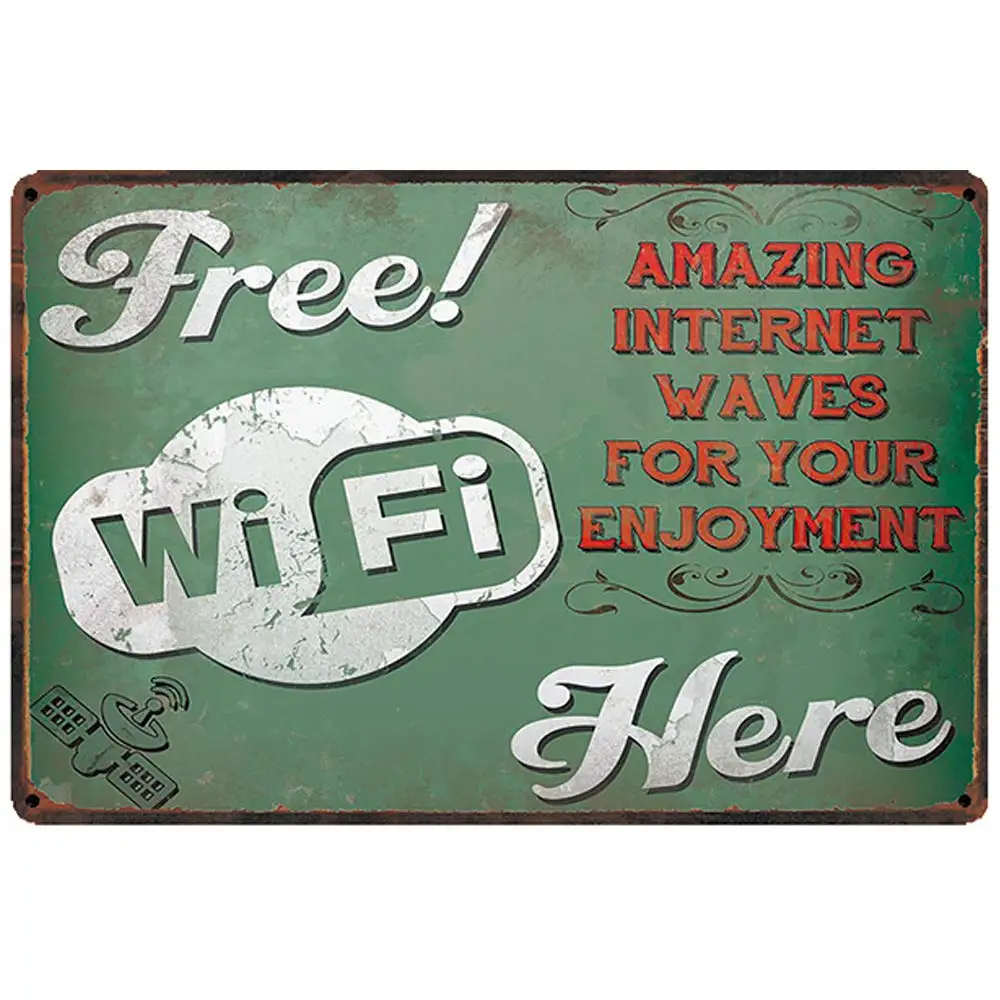 

Retro Design Free WiFi Here Tin Metal Signs Wall Art | Thick Tinplate Print Poster Wall Decoration