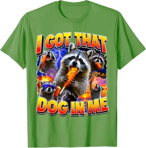 Ich habe diesen Hund in mir, ein Waschbär frisst einen Corn Dog, Bootleg, Vaterwitz, T-Shirt, Y2k, Food Art, Hotdog-Liebhaber, Grafikbekleidung, Damen, Herren, Neuheit – Detail 9