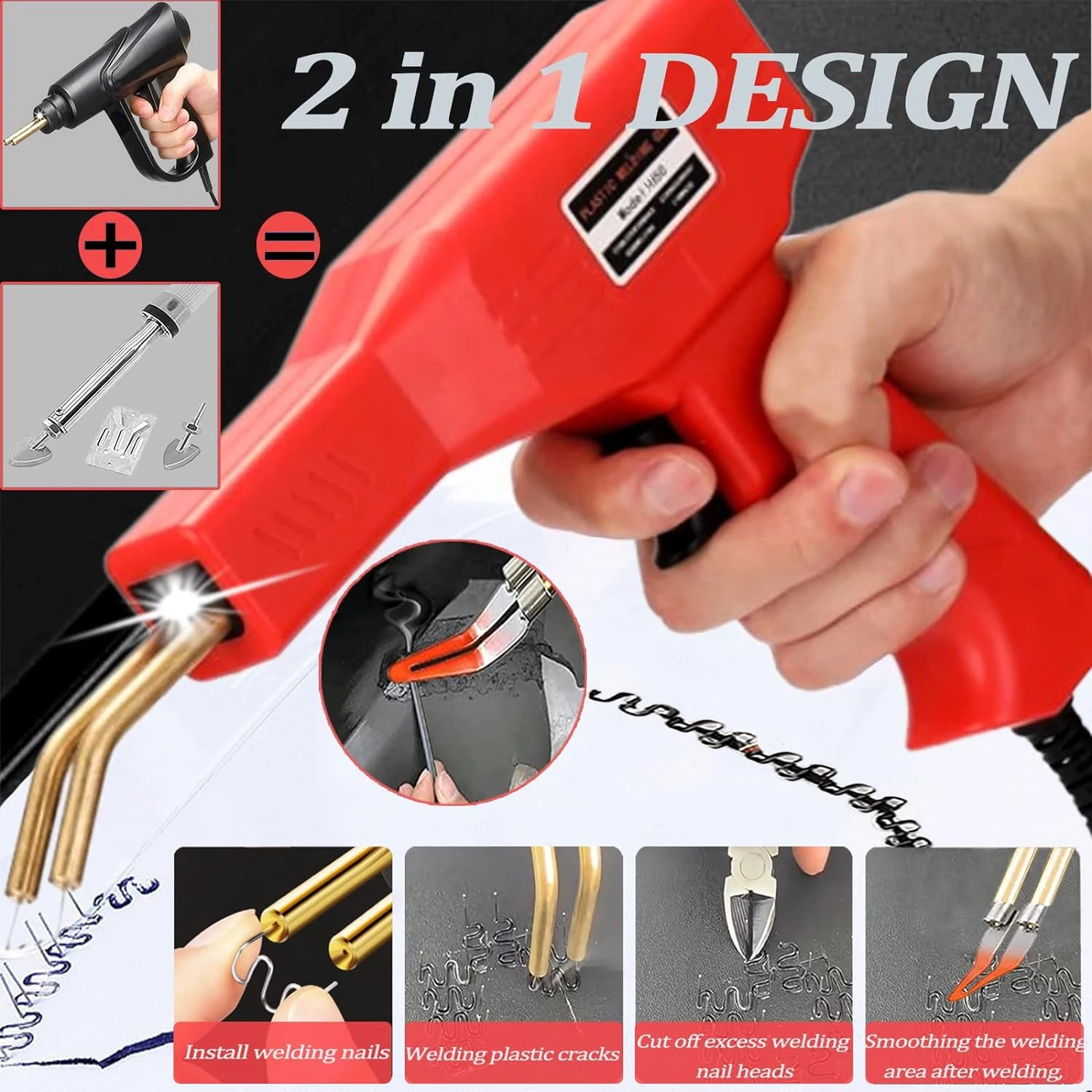 

Upgraded 220W Plastic Welder,2 in 1 Plastic Welding Kit,Plastic Repair Welder Kit 400PCS Hot Stapler Torch with Knife Pliers(EU)