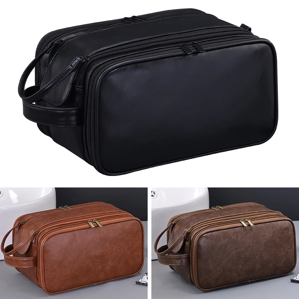 1pcs PU Leather Hanging Travel Toiletry Bag for Men,Large Capacity Bathroom Organizer Storage Bag for Business Trips,Swimming