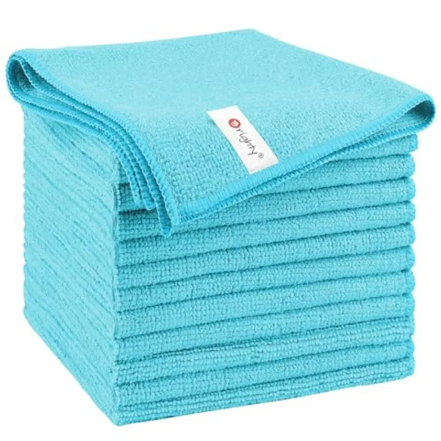 Microfiber Cleaning Cloth 12 Pack 12x12 inch Blue Highly Absorbent Lint Free Cloths for Car Care House Kitchen Use
