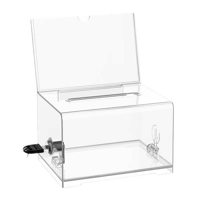 Transparent Acrylic Donation Box Multipurpose Storage Container Portable Suggestion Box With Lock Minimalist Donation Box