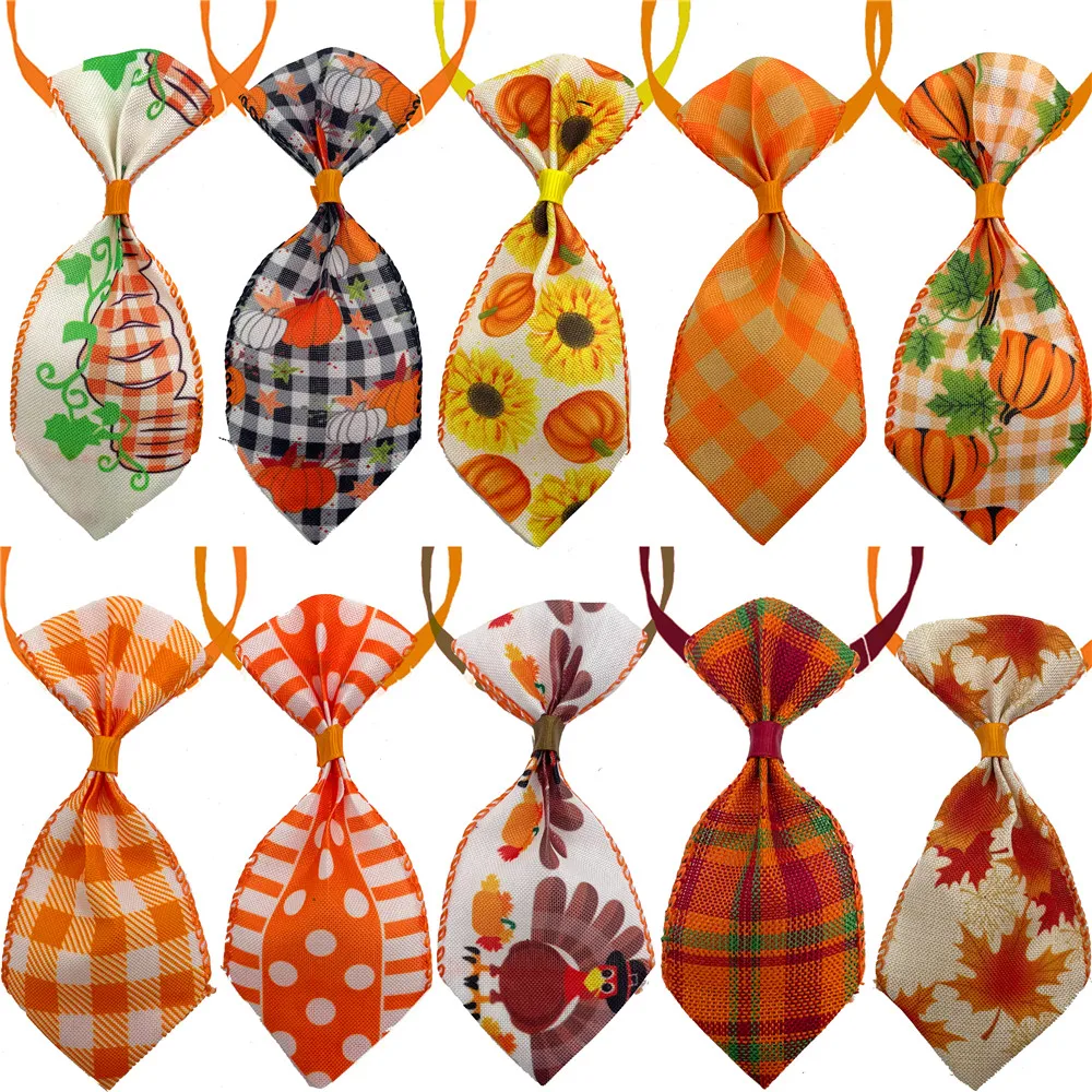 

50 Pcs Fall Style Ties Thanksgiving Puppy Dog Accessories Pet Bow Ties Necktie Dog Grooming Pet Supplies for Small Dogs