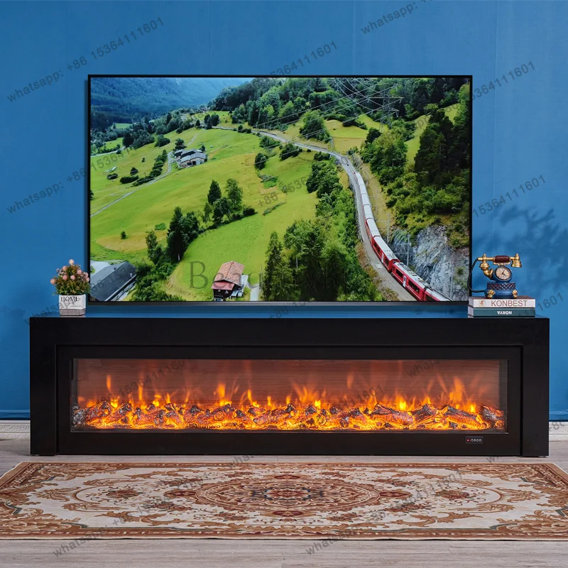 ZJ light luxury solid wood modern simple TV cabinet electronic fireplace living room simulation heating furnace