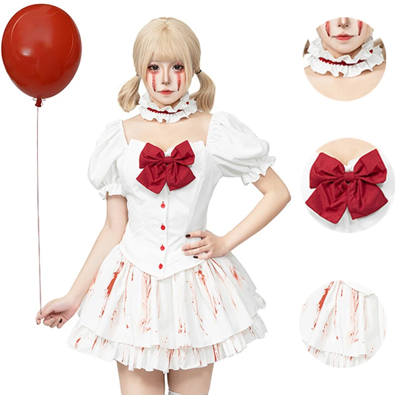 

Halloween Cosplay Costume Goth Bloody Doll Stage Show Costume Lolita Maid Dress Bow Princess Dress