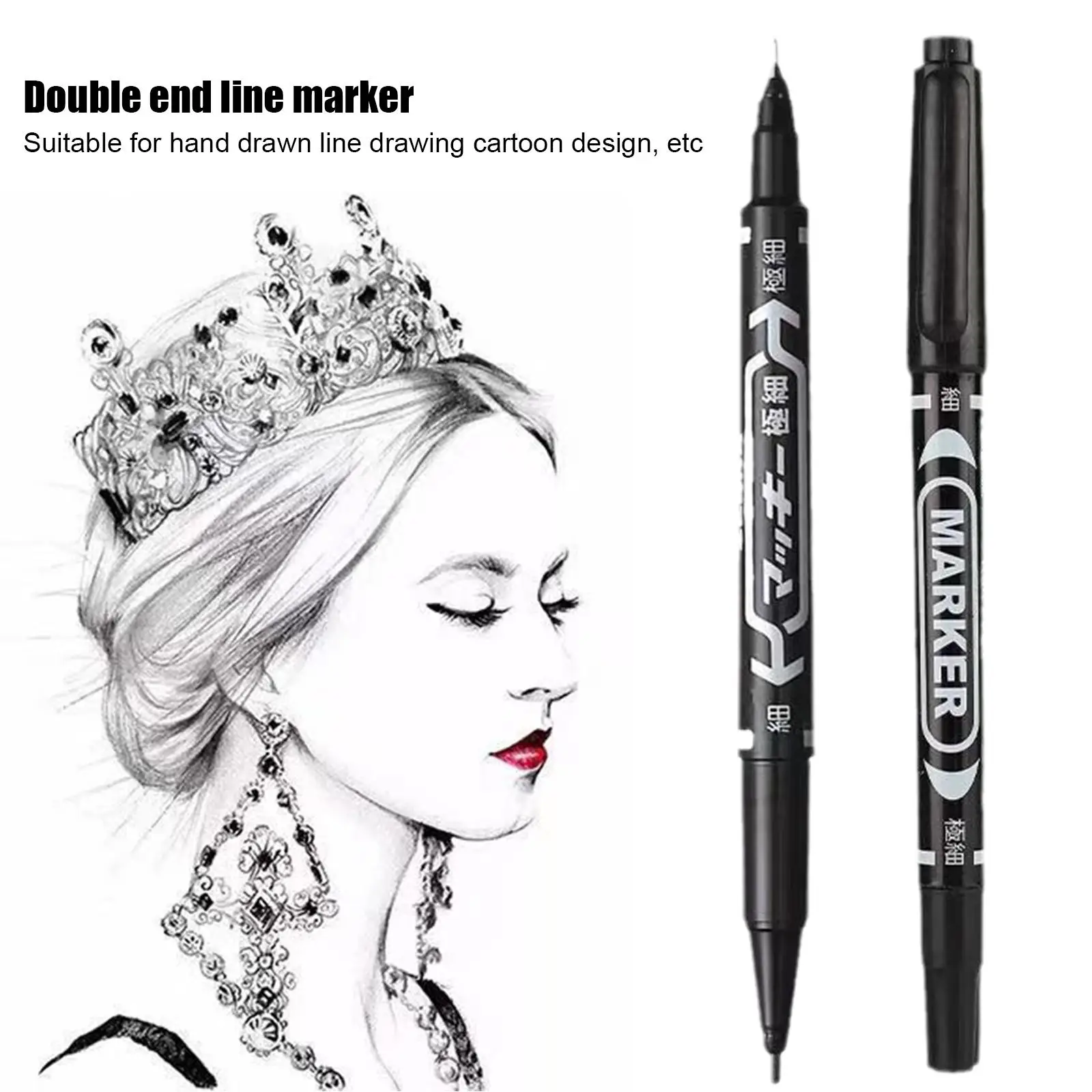 

Black Marker Pen Dual Thick And Thin Nib Waterproof Permanent Ma Supplies Pen C2x7 Paint Black Sketchbook Ink Painting Oily D8Y0