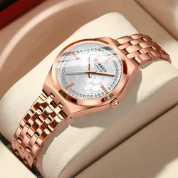 CURREN Zegarek dla kobiet 9096 Nowy luksusowy diamentowy zegarek w kolorze różowego złota 32 mm Moda Elegancki stalowy pasek Zegarek damski Reloj Mujer Prezent