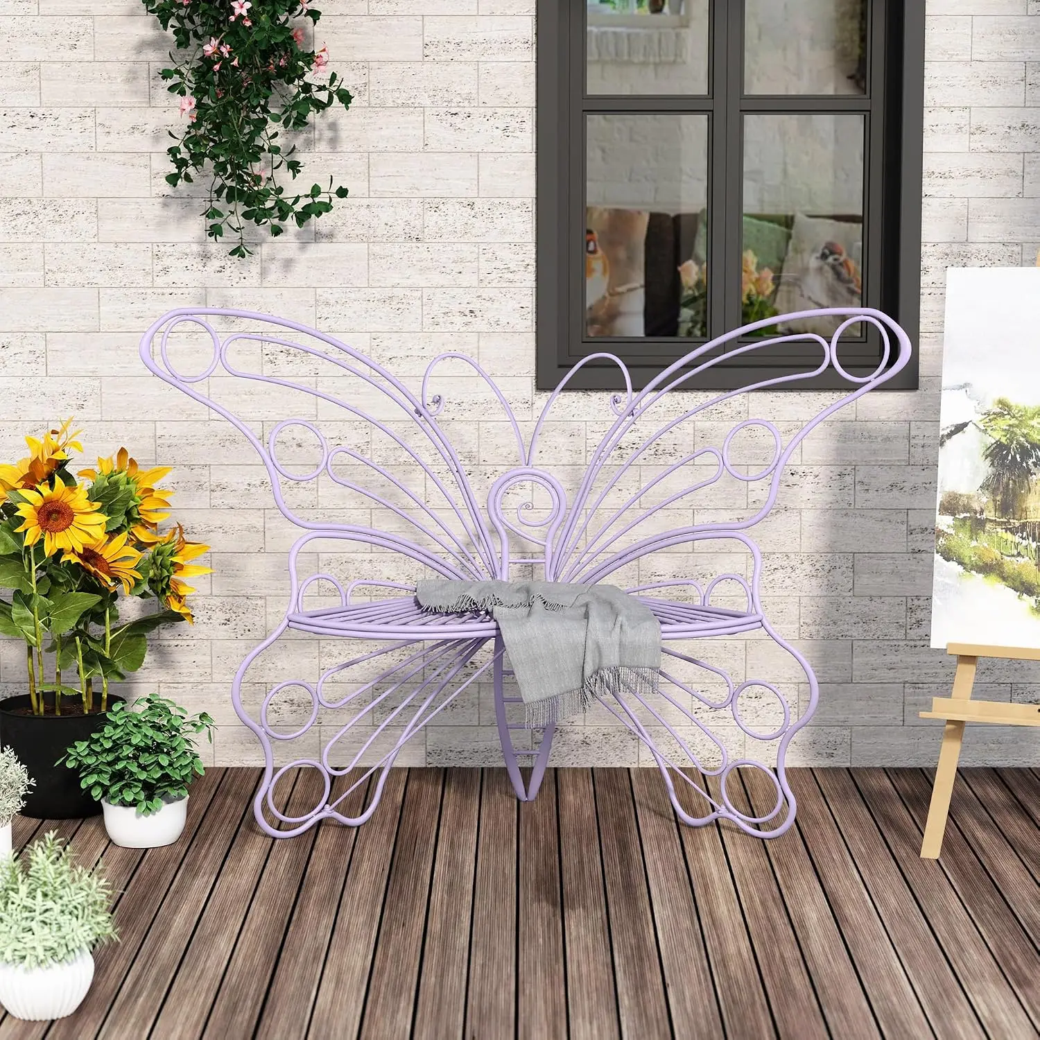 50 Inches Outdoor Bench, Garden Bench with Sturdy Iron Metal Frame, Pretty Butterfly Bench Front Porch Bench for, Customized