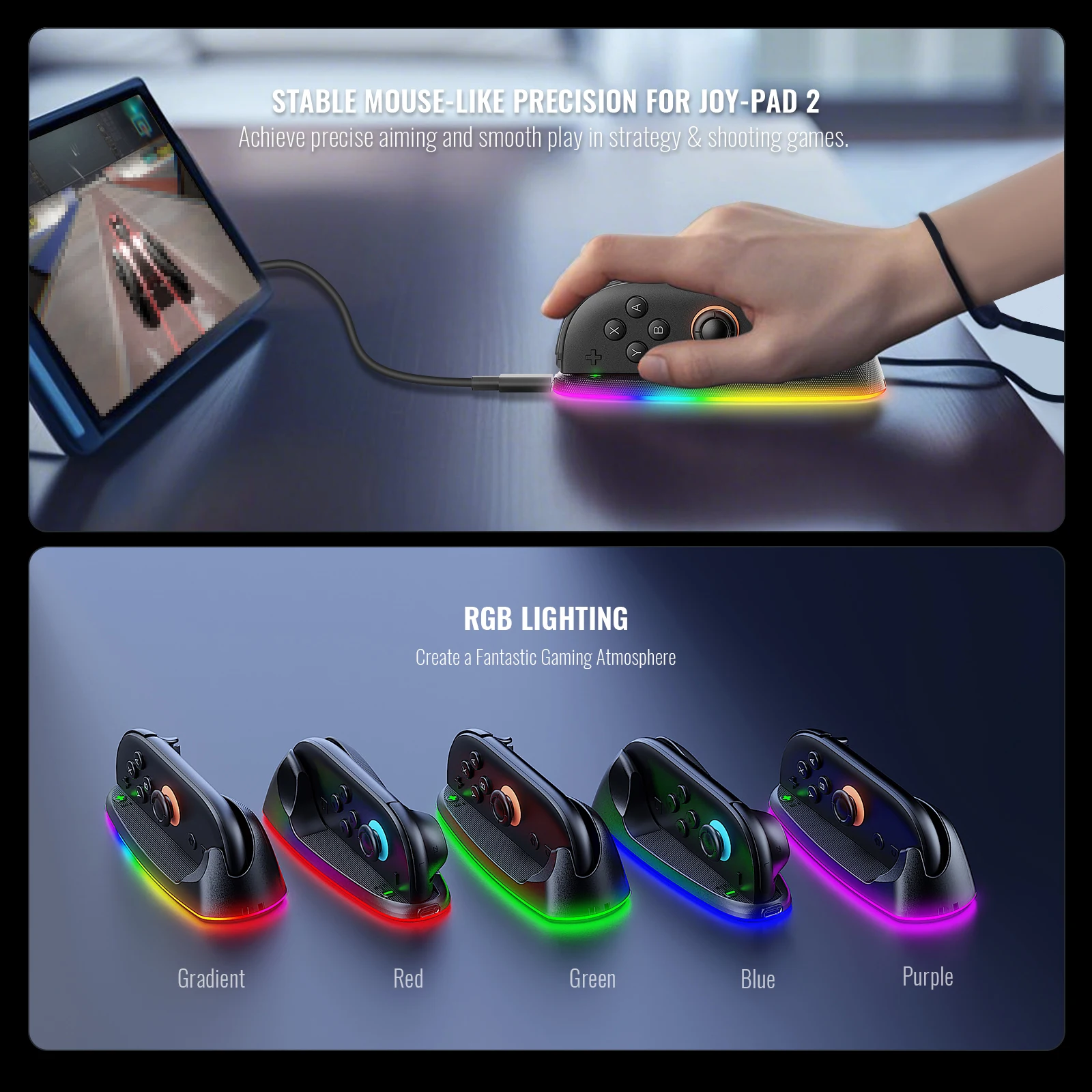 2-in-1 Handle Charging Dock JYS-2320 for Switch 2 with 5 RGB Lights ,Wristband & Data Cable,Portable Mouse Charger for Switch 2