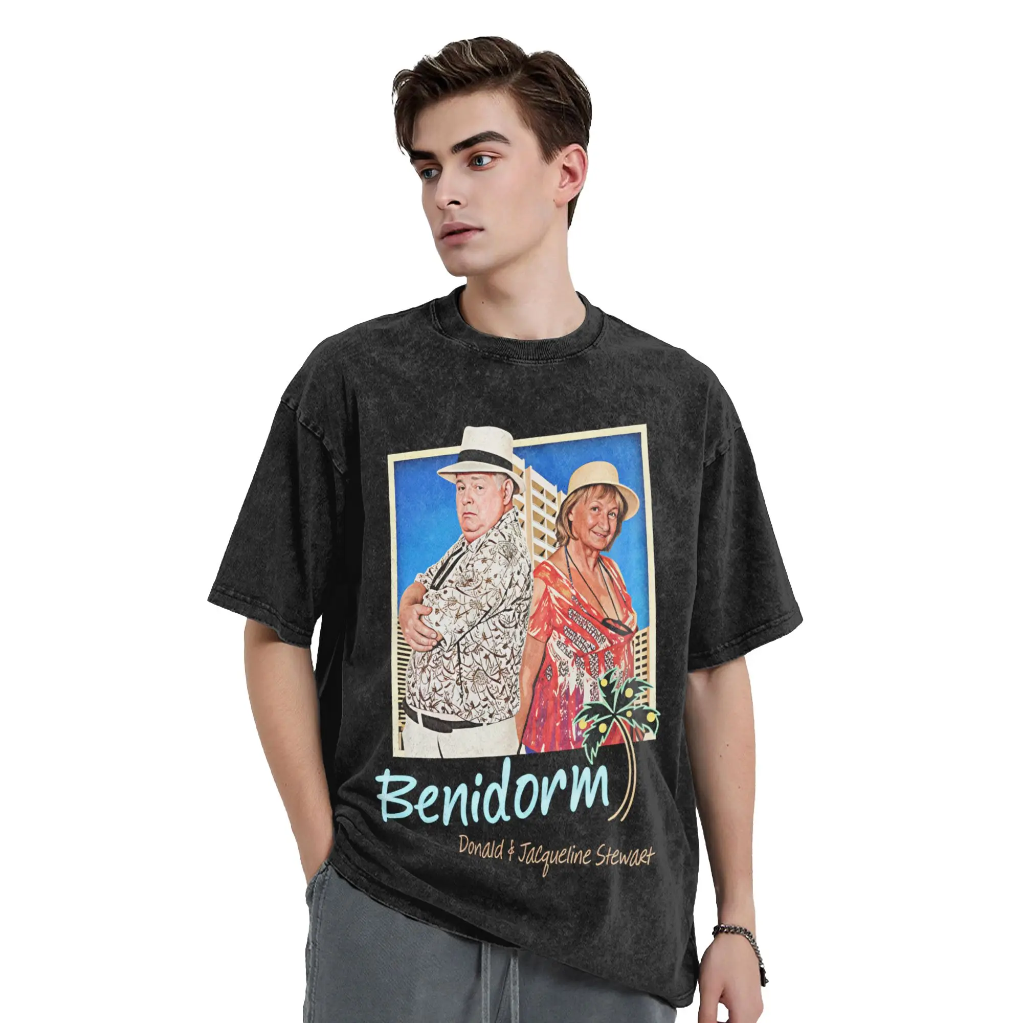 Casual Benidorm  Donald & Jacqueline T-Shirts for Men Crewneck Cotton Washed T Shirts  Short Sleeve Tees Summer Tops