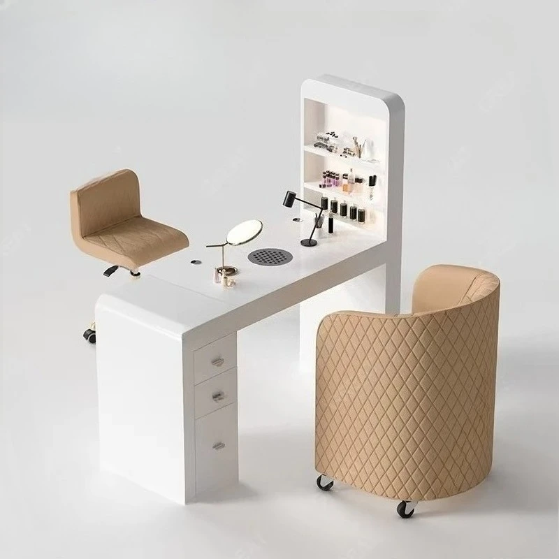 

Modern White Wood Beauty Salon Nail Table Deluxe Single Seat Salon Nail Table and Chair Set with Dust Collector