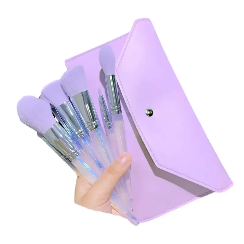 Pinceaux de maquillage professionnels avec sac de rangement, fard à barrage, poudre, fond de teint, blush, sculptant, surligneur, pinceau pour les yeux, violet, 10 pièces