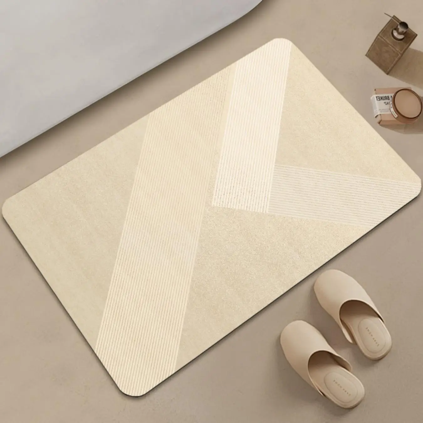 

Bathroom Floor Mat Non-slip Dirt-resistant Bathtub Edge Carpet Absorbent Diatom Mud Shower Door Rug Minimalist Beige Mats 욕실 카펫