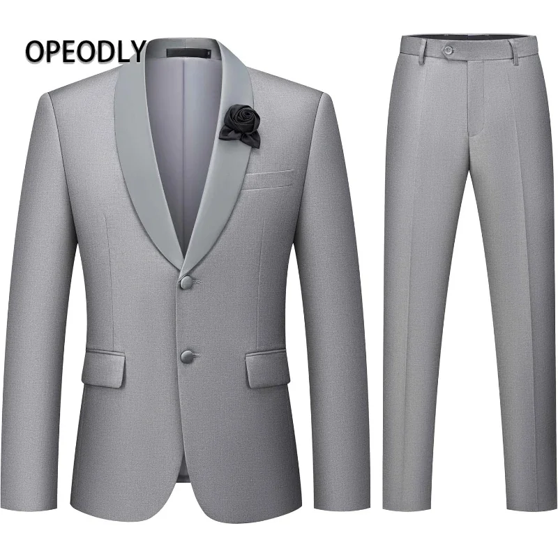 

Men's 2 Piece Slim Fit Two Button Blazer and Pants Set Formal Wedding Business Elegant Tuxedo Suit OPEODLY