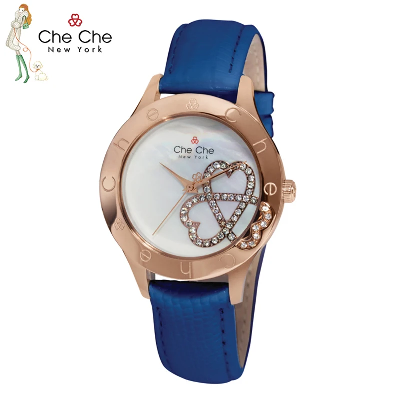 CheChe Woman Watch Genuine Leather with cherry blossom thin French super fairy rhinestone Lady's watch with gift box CC012