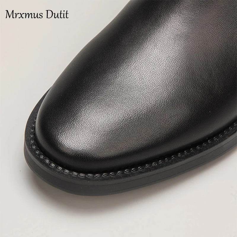 Mrxmus Dutit 2023 Autumn Winter New Fashion Women Round Head Elasticity Slip-on Boots Casual Solid Simple Shoes Female Chic