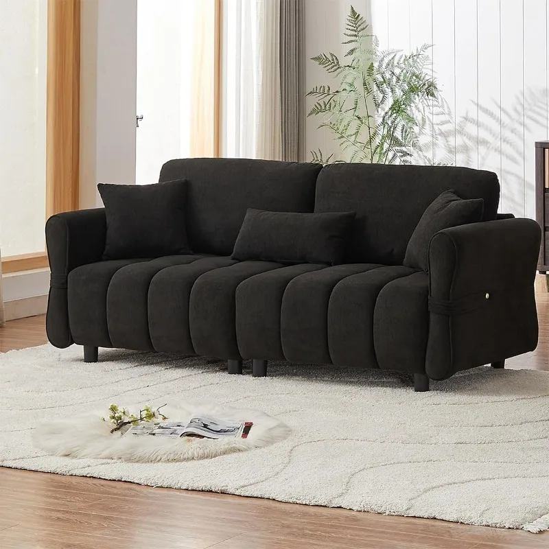 

80-дюймовый диван-диван, 3-местный диван с глубоким сиденьем и обивкой из синели, удобный двухместный диван большого размера с 3 подушками, середина века