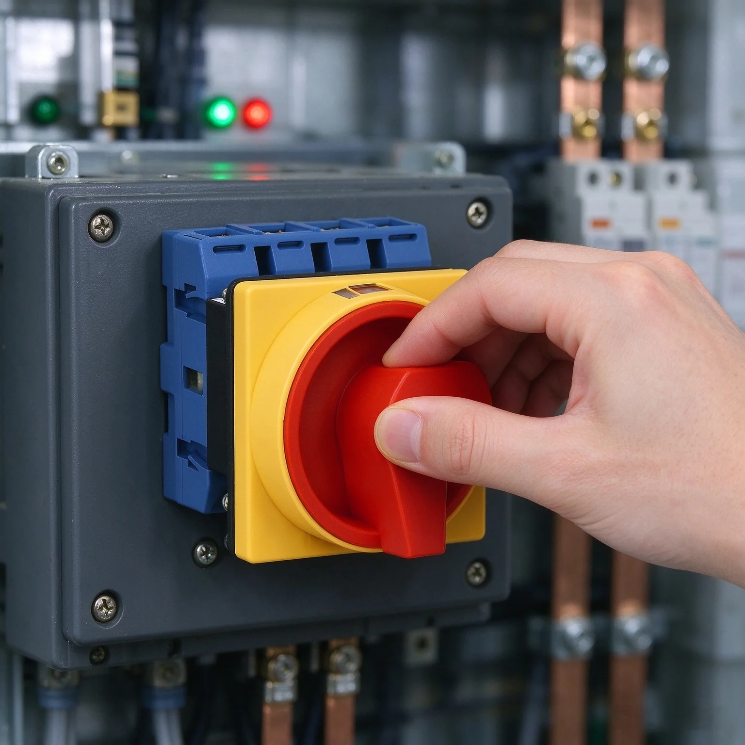 3 Phase 4 Wire Isolating Switch 63A Panel Mount Load Break Switch Padlock Flame-Retardant Versatile Installation Options