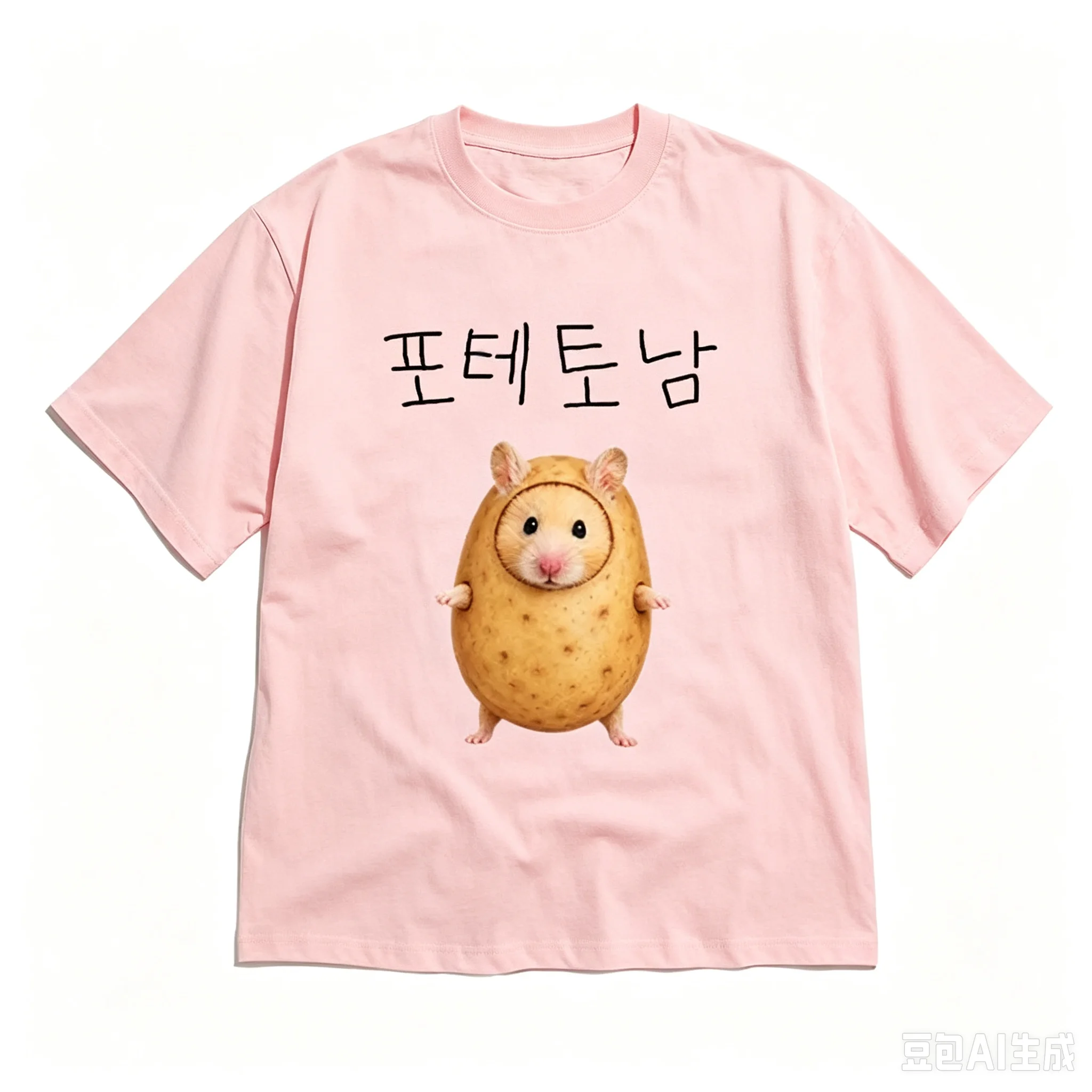 2026 Aesthetic Loose Women T‑Shirt Funny Potato‑Hamster Meme With Korean Letter Graphic Print Short Sleeve Daily Tops