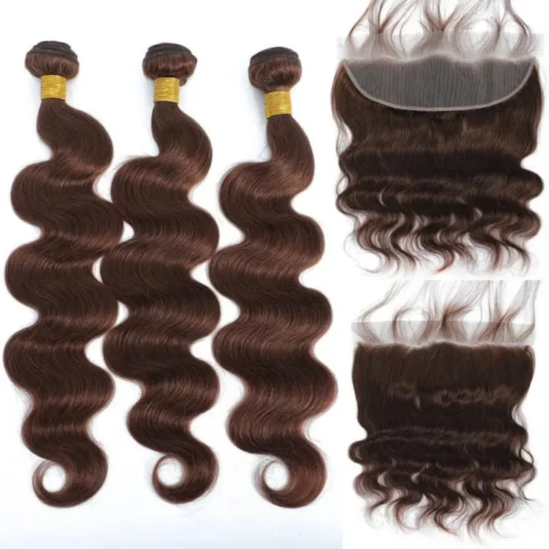 Fasci di capelli umani brasiliani dell'onda del corpo con chiusura frontale 13x4 estensioni trasparenti del merletto 100% veri capelli umani 3 fasci #4