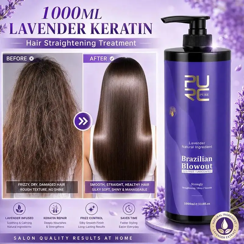 PURC Keratin Hair Treatment 12% Lavender Straightening Cream Smoothing Mask for Curly Frizzy Hair Professional Salon Products