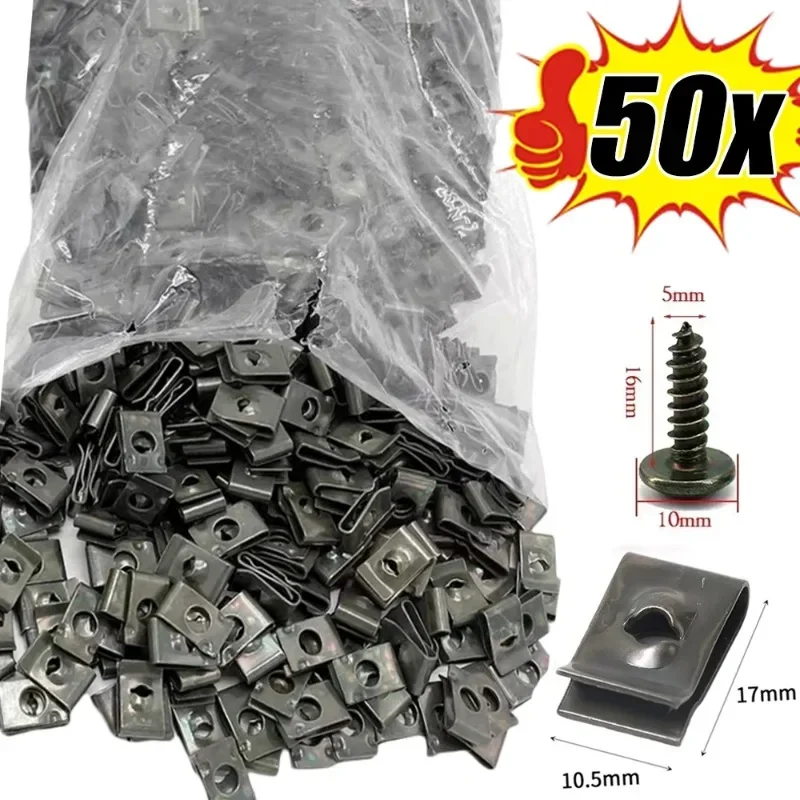 100/10pcs Mixed Car Motorcycles Metal Screw Tapping Fastener Clip U-Type Clip with Screw Anti-rust Protection Clip Screw Buckle