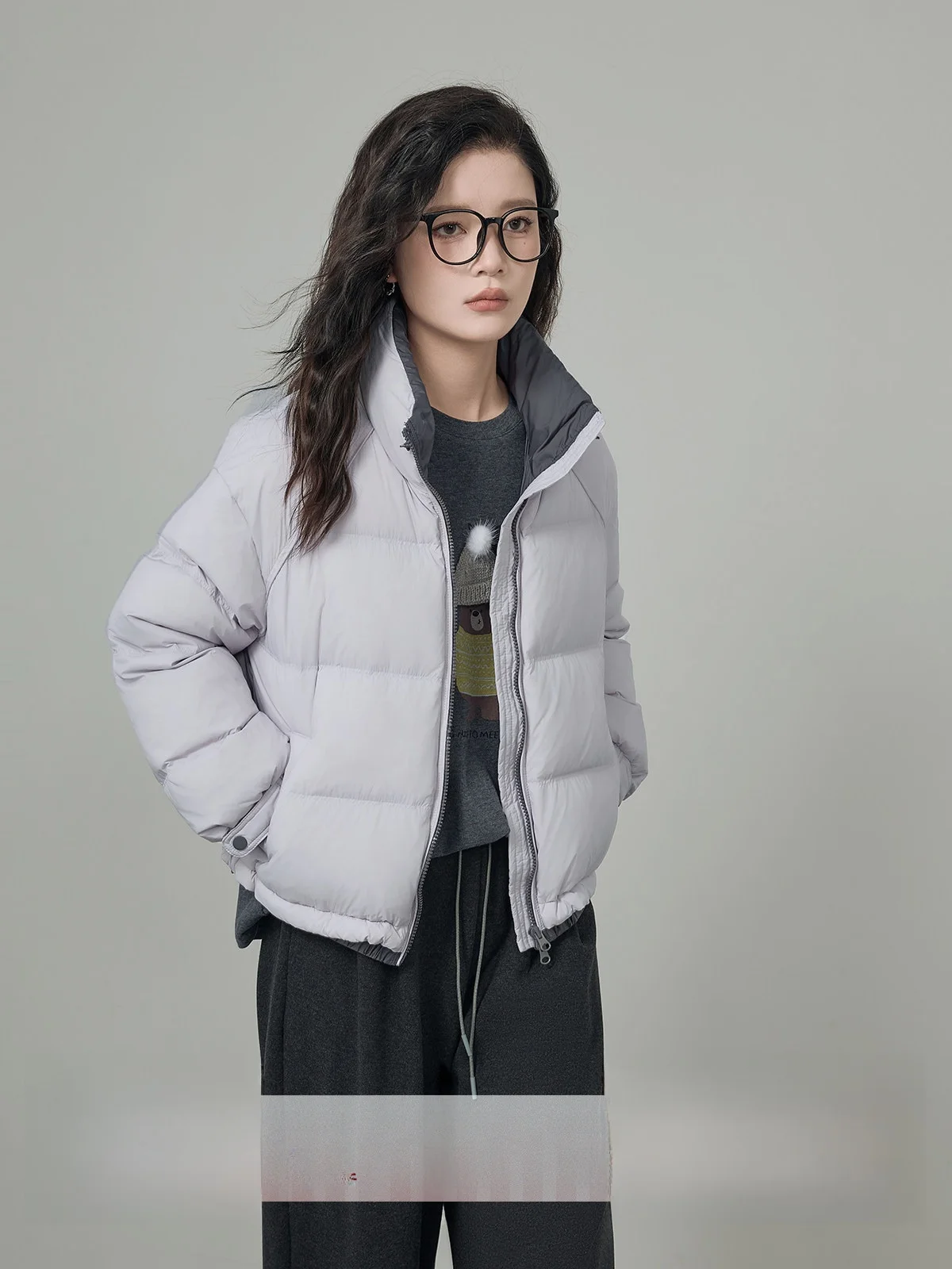 

HuiXi White Du down Purple Women's Jaet Winter 2025 New Splicing Design Warm Outerwear Commute Sle Korean Version